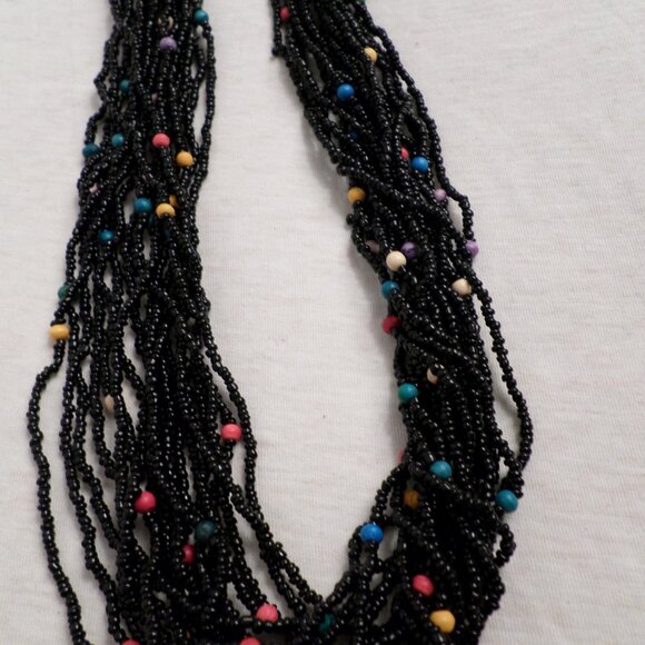 Womens Black Beaded Necklace with Multi Strands and Multi Colored Mixed Beading - Picture 5 of 5